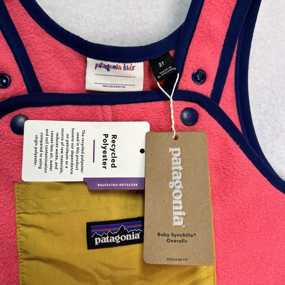 Patagonia Kids Baby Synchilla 1 Piece Fleece Overalls Adjustable Straps 3T Pink - Picture 3 of 7